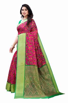 Pink Art Silk Floral Printed Saree With Blouse 2