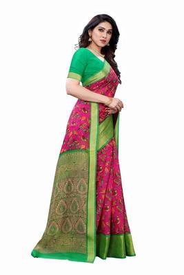 Pink Art Silk Floral Printed Saree With Blouse 3