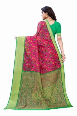 Pink Art Silk Floral Printed Saree With Blouse 4