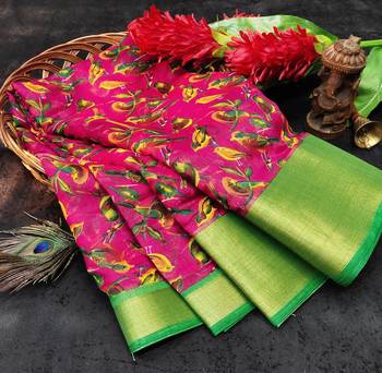 Pink Art Silk Floral Printed Saree With Blouse 5