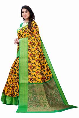 Yellow Art Silk Floral Printed Saree With Blouse 2