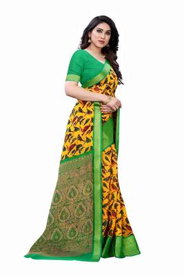 Yellow Art Silk Floral Printed Saree With Blouse 3