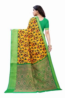 Yellow Art Silk Floral Printed Saree With Blouse 4