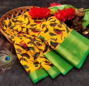 Yellow Art Silk Floral Printed Saree With Blouse 6