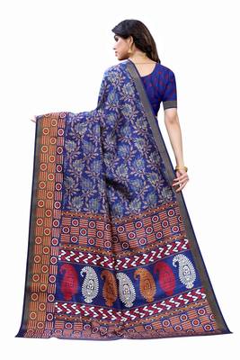 Blue Art Silk Floral Printed Saree With Blouse 2