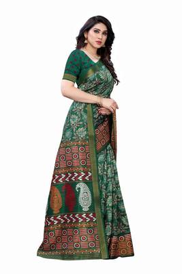 Green Art Silk Floral Printed Saree With Blouse 3