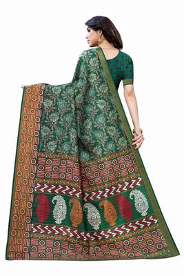 Green Art Silk Floral Printed Saree With Blouse 4