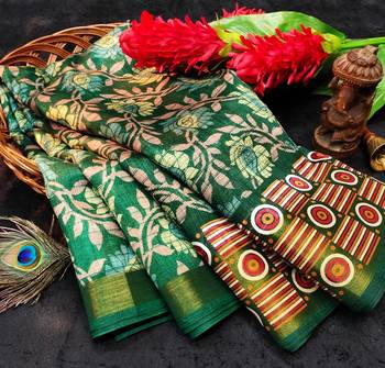 Green Art Silk Floral Printed Saree With Blouse 5
