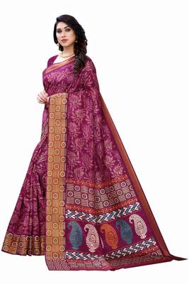 Purple Art Silk Floral Printed Saree With Blouse 2