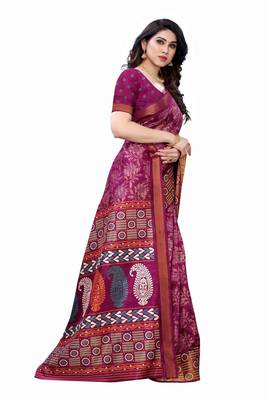 Purple Art Silk Floral Printed Saree With Blouse 3