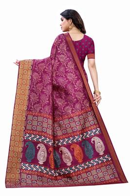 Purple Art Silk Floral Printed Saree With Blouse 4