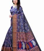 Blue Art Silk Floral Printed Saree With Blouse