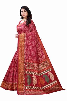 Pink Art Silk Floral Printed Saree With Blouse 2