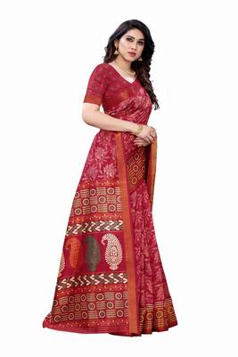 Pink Art Silk Floral Printed Saree With Blouse 3