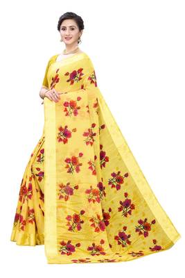 Yellow Art Silk Floral Printed Saree With Blouse 2