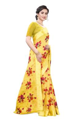 Yellow Art Silk Floral Printed Saree With Blouse 3
