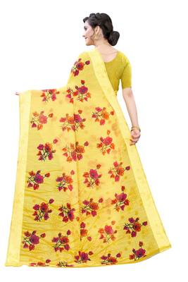 Yellow Art Silk Floral Printed Saree With Blouse 4