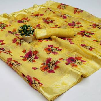 Yellow Art Silk Floral Printed Saree With Blouse 5