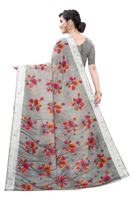 Grey Art Silk Floral Printed Saree With Blouse 4
