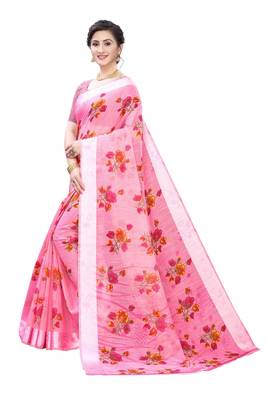 Pink Art Silk Floral Printed Saree With Blouse 2