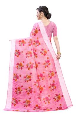 Pink Art Silk Floral Printed Saree With Blouse 4