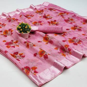 Pink Art Silk Floral Printed Saree With Blouse 5