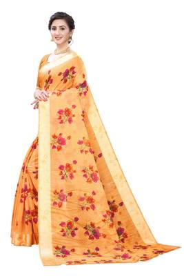 Orange Art Silk Floral Printed Saree With Blouse 2