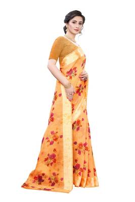 Orange Art Silk Floral Printed Saree With Blouse 3