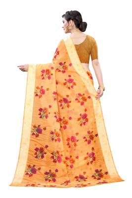Orange Art Silk Floral Printed Saree With Blouse 4