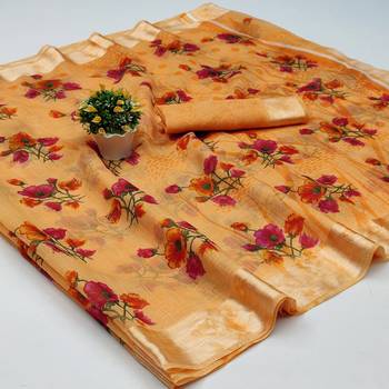 Orange Art Silk Floral Printed Saree With Blouse 5