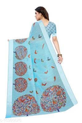 Blue Art Silk Floral Printed Saree With Blouse 2