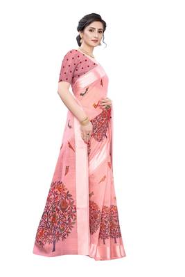 Pink Art Silk Floral Printed Saree With Blouse 3