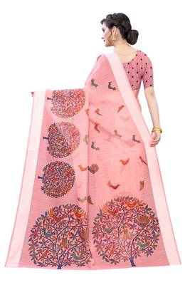 Pink Art Silk Floral Printed Saree With Blouse 4