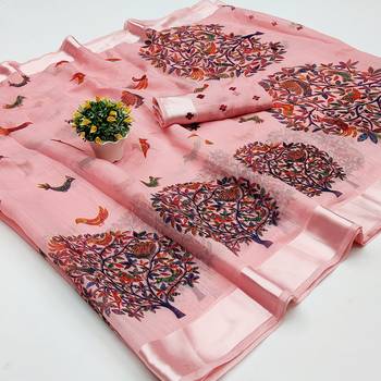 Pink Art Silk Floral Printed Saree With Blouse 5