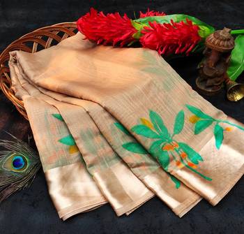 Brown & Green Art Silk Floral Print Saree With Blouse 6