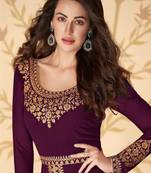 Wine Slit Style Zari Embroidered Anarkali Pant Suit