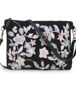 Anekaant Verdant Black & Grey Floral Embroidered Polysuede & Leatherette Sling Bag