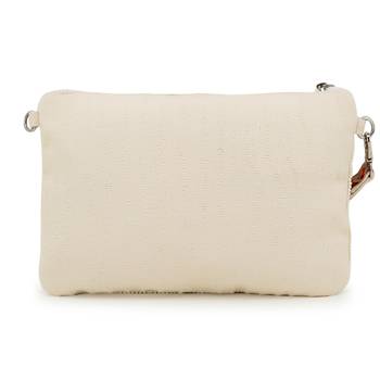 Glid Natural & Pink Striped Sequined Cotton Handloom & Leatherette Sling Bag 4