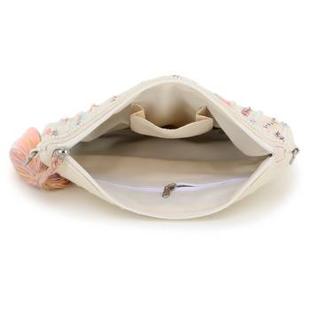 Glid Natural & Pink Striped Sequined Cotton Handloom & Leatherette Sling Bag 5