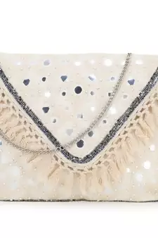 Anekaant Gaper Natural & Silver Medallion Embellished Cotton Jacquard Sling Bag