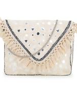 Anekaant Gaper Natural & Silver Medallion Embellished Cotton Jacquard Sling Bag