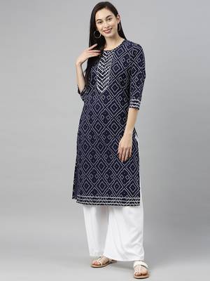 Navy-blue printed cotton cotton-kurtis 1