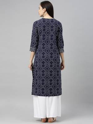 Navy-blue printed cotton cotton-kurtis 2