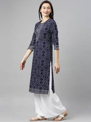 Navy-blue printed cotton cotton-kurtis 3