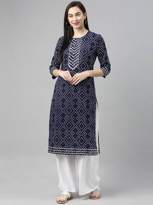 Navy-blue printed cotton cotton-kurtis 4
