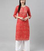 Light-Red Printed Cotton Cotton-Kurtis