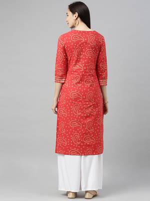Light-Red Printed Cotton Cotton-Kurtis 2