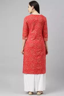 Light-Red Printed Cotton Cotton-Kurtis