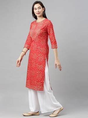 Light-Red Printed Cotton Cotton-Kurtis 3