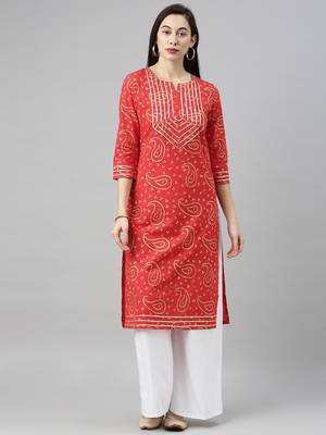 Light-Red Printed Cotton Cotton-Kurtis 4